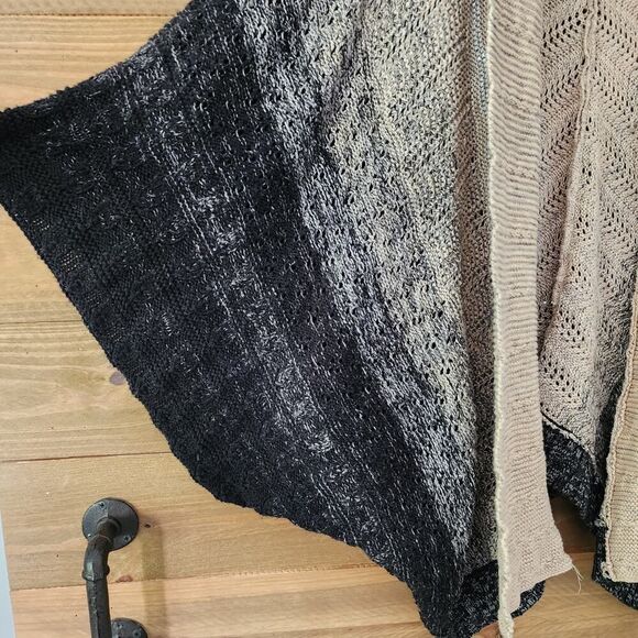 Chico's multi color block sleeve open front cardigan tan black womens size M / L - Picture 2 of 7